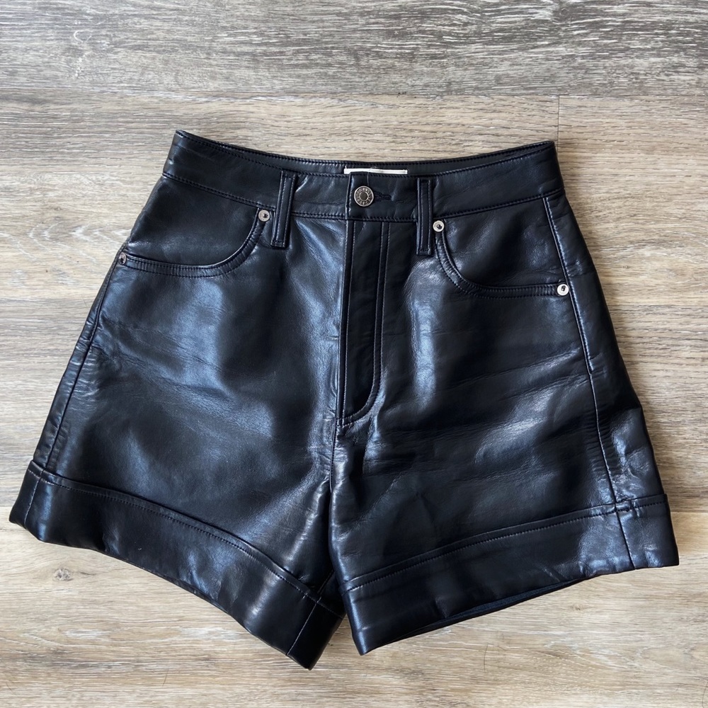 Agolde Recycled Leather Angled Hem Short in Detox